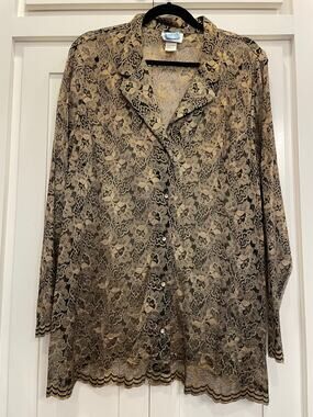 JMS Collection gold and black floral lace jacket blazer 2X